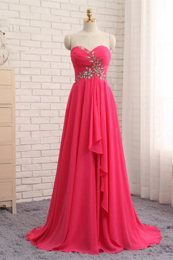 Weitese Dress Chic Strapless Sweetheart Watermelon Party Dresses A-Line Ruffles Crystals Evening Dresses Prom Dress
